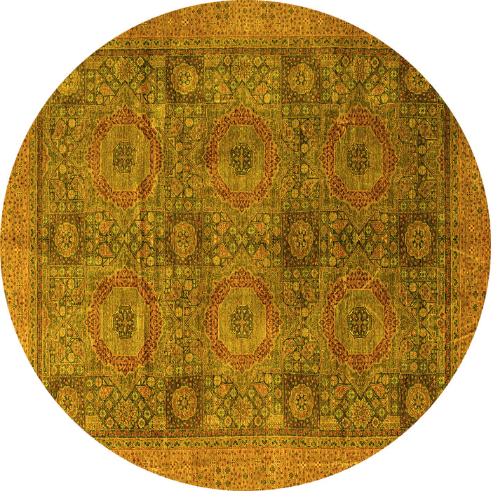 Round Machine Washable Oriental Yellow Modern Rug, wshabs4139yw