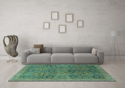 Machine Washable Oriental Turquoise Modern Area Rugs in a Living Room,, wshabs4139turq
