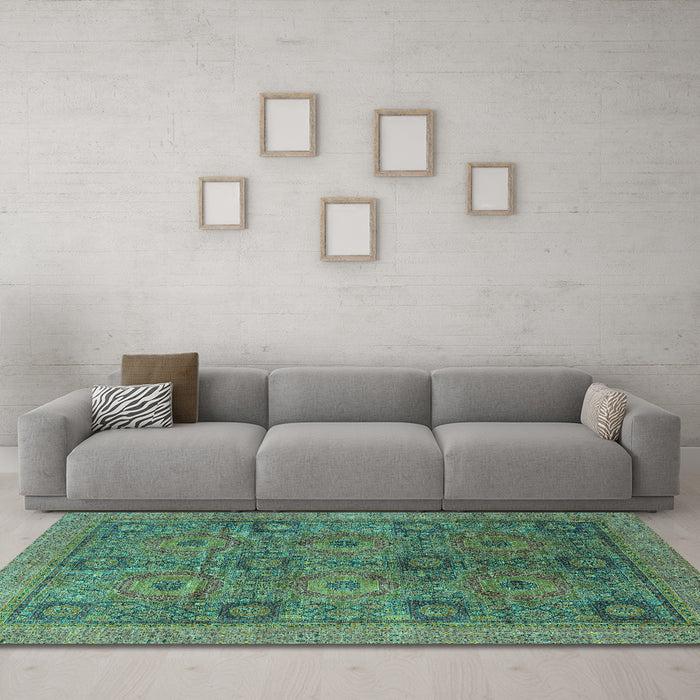 Machine Washable Oriental Turquoise Modern Area Rugs in a Living Room,, wshabs4139turq