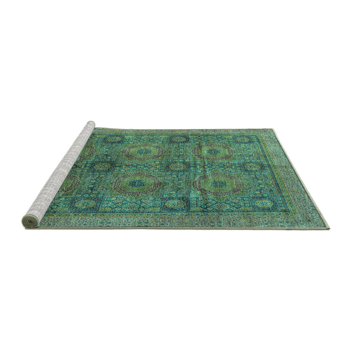 Sideview of Machine Washable Oriental Turquoise Modern Area Rugs, wshabs4139turq