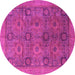 Round Machine Washable Oriental Pink Modern Rug, wshabs4139pnk