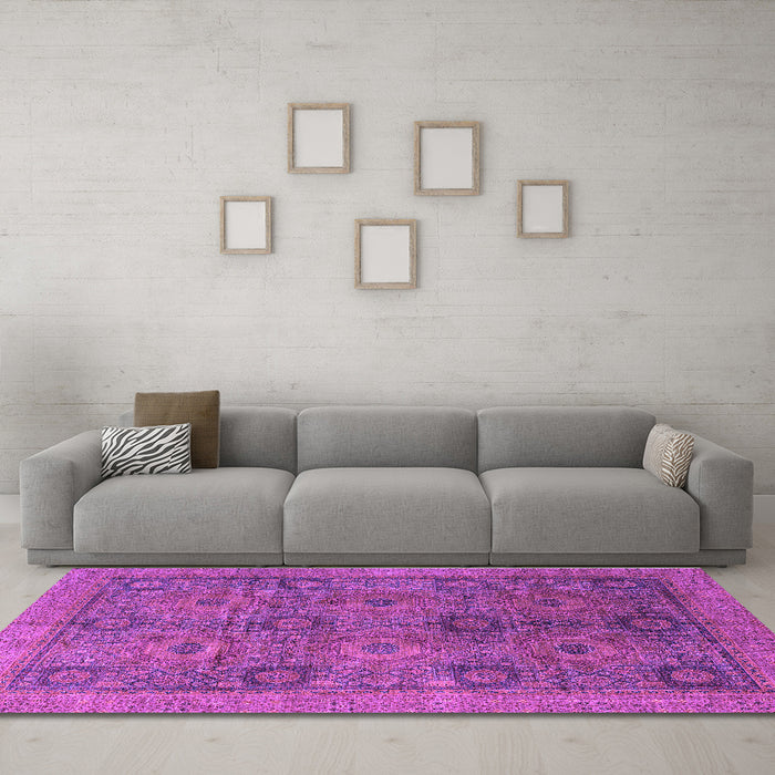 Machine Washable Oriental Purple Modern Area Rugs in a Living Room, wshabs4139pur