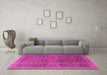 Machine Washable Oriental Pink Modern Rug in a Living Room, wshabs4139pnk