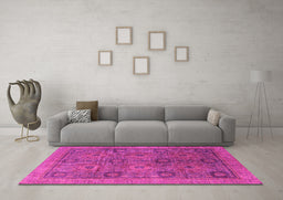 Machine Washable Oriental Pink Modern Rug in a Living Room, wshabs4139pnk