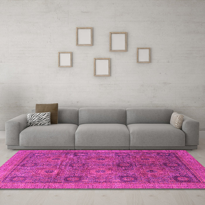 Machine Washable Oriental Pink Modern Rug in a Living Room, wshabs4139pnk