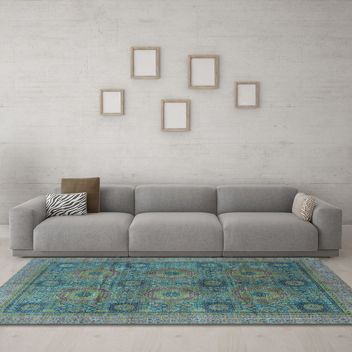 Machine Washable Oriental Light Blue Modern Rug in a Living Room, wshabs4139lblu