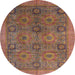 Round Abstract Brown Red Oriental Rug, abs4139