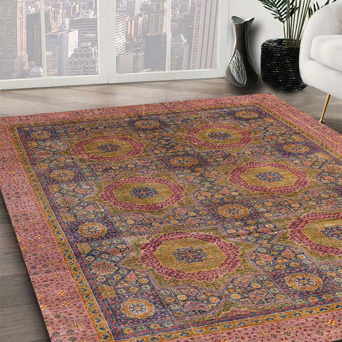 Machine Washable Abstract Brown Red Rug in a Family Room, wshabs4139