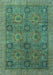 Machine Washable Oriental Turquoise Modern Area Rugs, wshabs4139turq