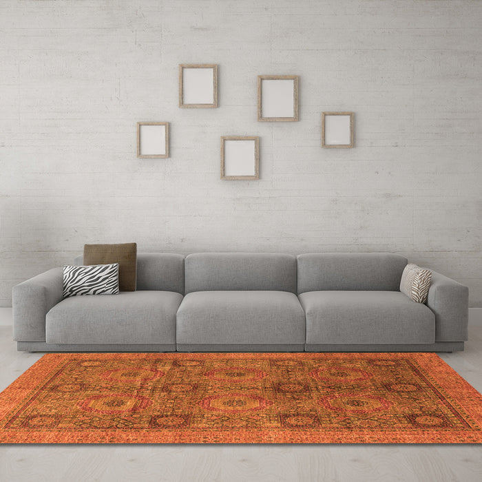 Machine Washable Oriental Orange Modern Area Rugs in a Living Room, wshabs4139org