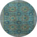 Round Machine Washable Oriental Light Blue Modern Rug, wshabs4139lblu