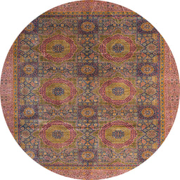 Round Machine Washable Abstract Brown Red Rug, wshabs4139