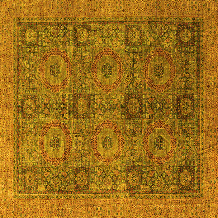 Square Machine Washable Oriental Yellow Modern Rug, wshabs4139yw