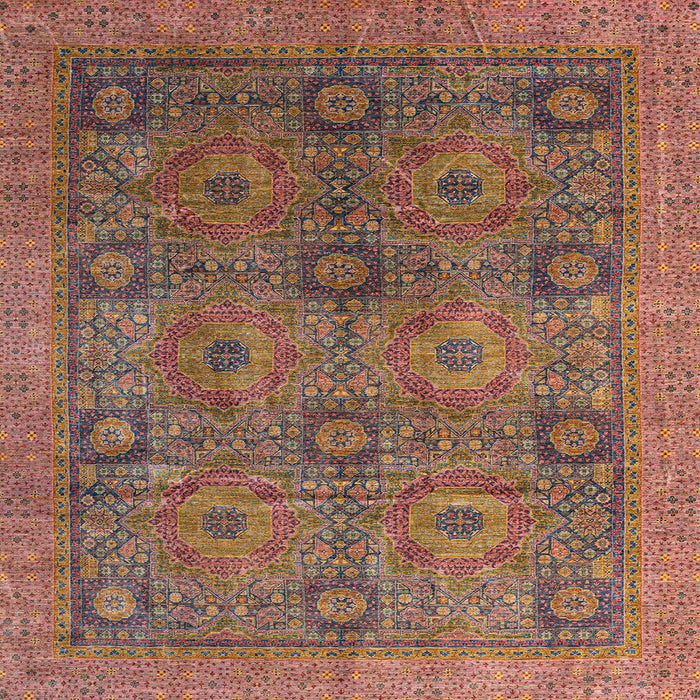 Square Abstract Brown Red Oriental Rug, abs4139