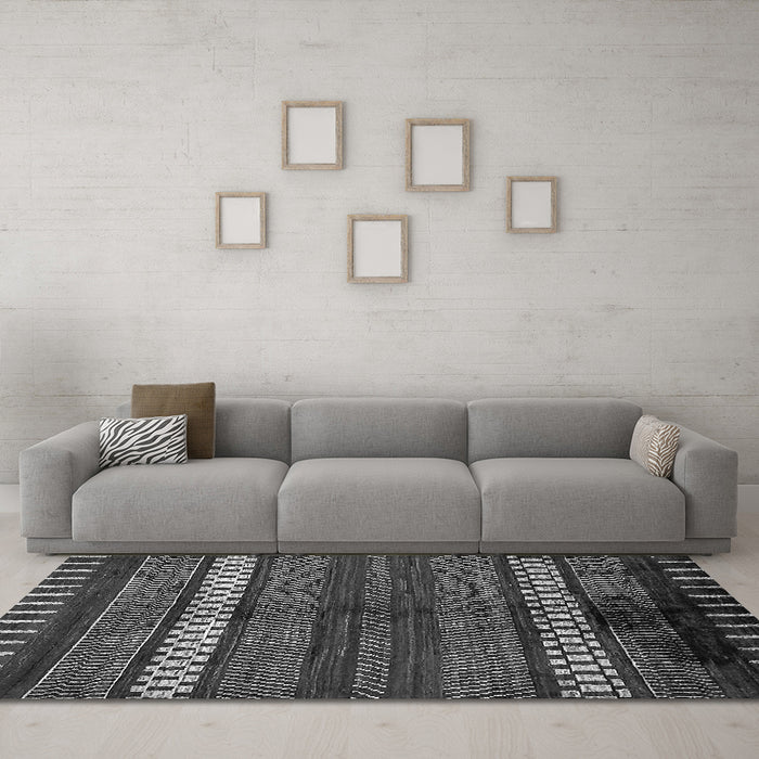 Machine Washable Abstract Gray Modern Rug in a Living Room,, wshabs413gry