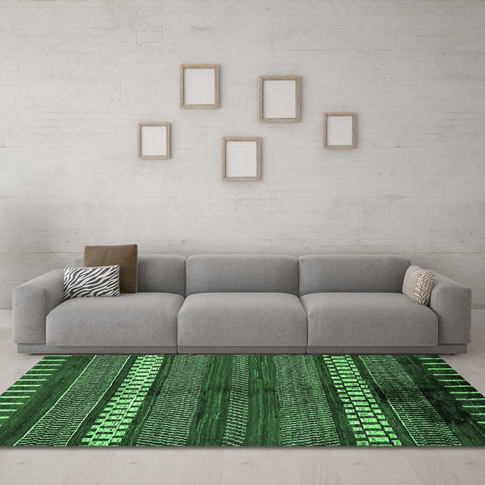 Machine Washable Abstract Emerald Green Modern Area Rugs in a Living Room,, wshabs413emgrn