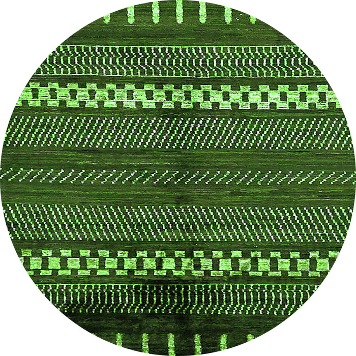 Round Machine Washable Abstract Green Modern Area Rugs, wshabs413grn