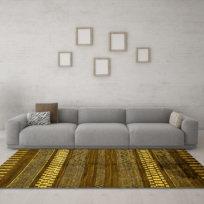 Machine Washable Abstract Yellow Modern Rug in a Living Room, wshabs413yw