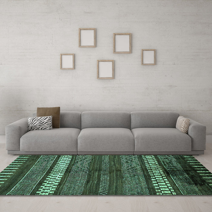 Machine Washable Abstract Turquoise Modern Area Rugs in a Living Room,, wshabs413turq