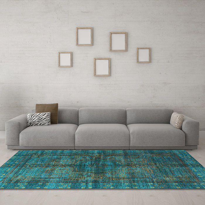 Machine Washable Oriental Light Blue Modern Rug in a Living Room, wshabs4140lblu