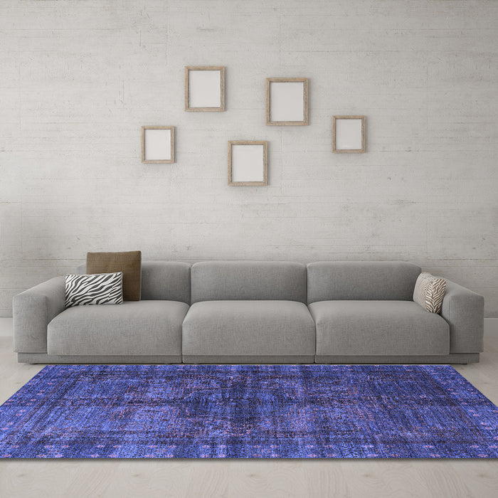 Machine Washable Oriental Blue Modern Rug in a Living Room, wshabs4140blu