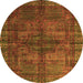 Round Machine Washable Oriental Orange Modern Area Rugs, wshabs4140org