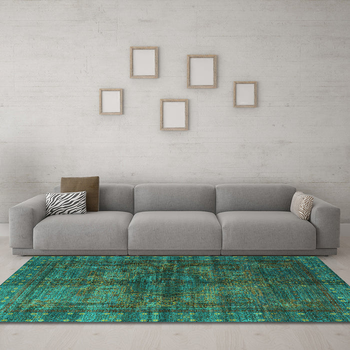 Machine Washable Oriental Turquoise Modern Area Rugs in a Living Room,, wshabs4140turq