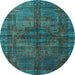 Round Machine Washable Oriental Light Blue Modern Rug, wshabs4140lblu