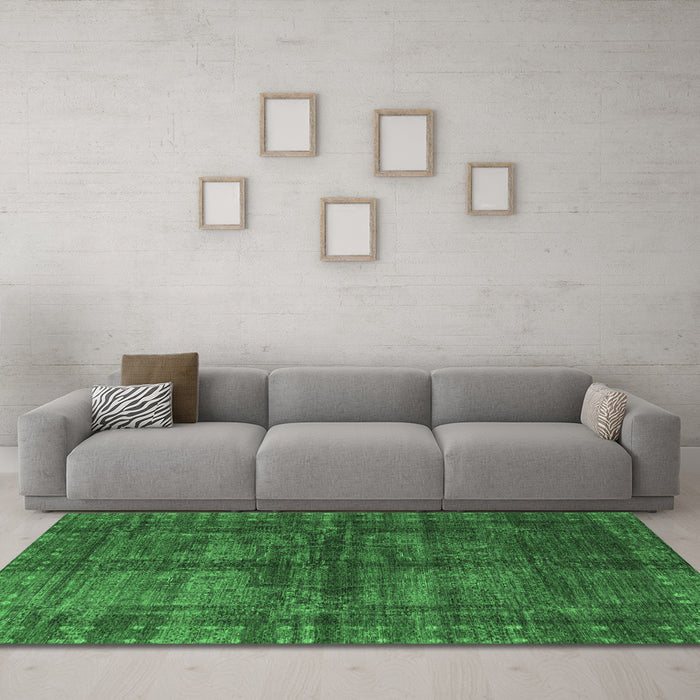 Machine Washable Oriental Emerald Green Modern Area Rugs in a Living Room,, wshabs4140emgrn