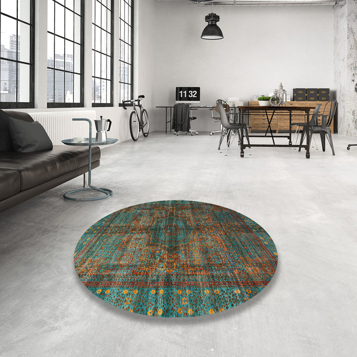 Round Abstract Red Brown Oriental Rug in a Office, abs4140