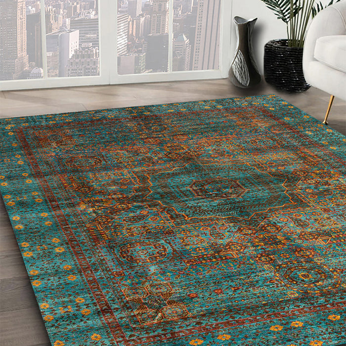Abstract Red Brown Oriental Rug in Family Room, abs4140