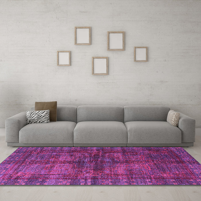 Machine Washable Oriental Pink Modern Rug in a Living Room, wshabs4140pnk