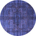 Round Machine Washable Oriental Blue Modern Rug, wshabs4140blu