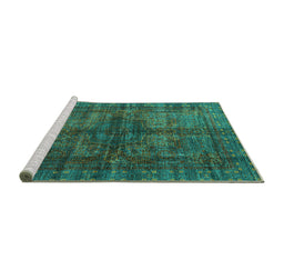 Sideview of Machine Washable Oriental Turquoise Modern Area Rugs, wshabs4140turq