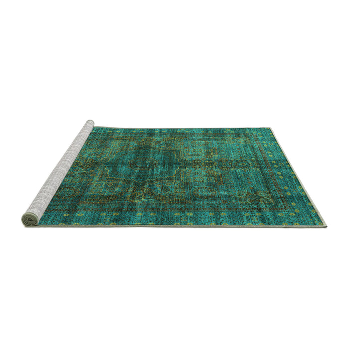 Sideview of Machine Washable Oriental Turquoise Modern Area Rugs, wshabs4140turq