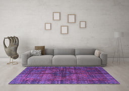 Machine Washable Oriental Purple Modern Area Rugs in a Living Room, wshabs4140pur