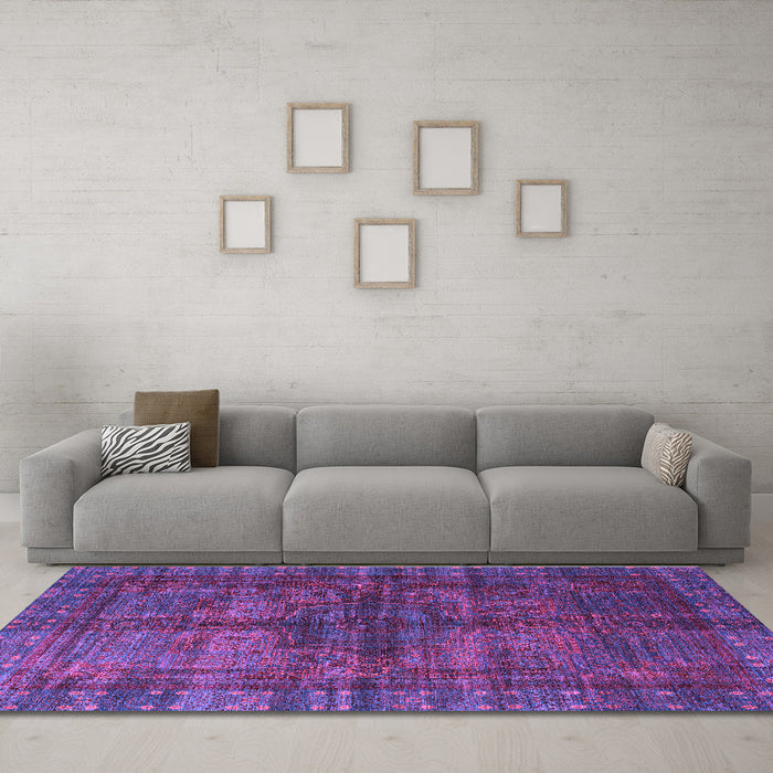 Machine Washable Oriental Purple Modern Area Rugs in a Living Room, wshabs4140pur