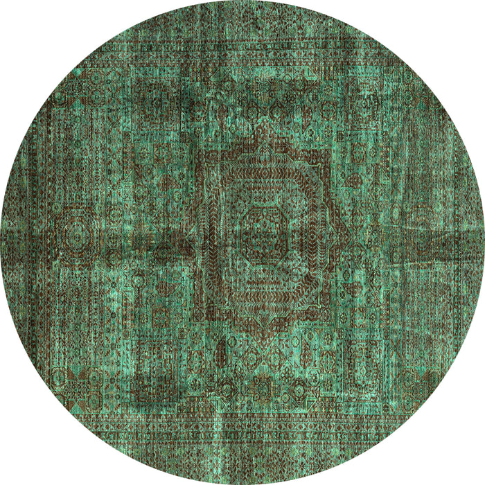 Round Machine Washable Oriental Turquoise Modern Area Rugs, wshabs4141turq