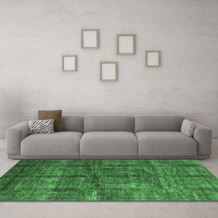 Machine Washable Oriental Emerald Green Modern Area Rugs in a Living Room,, wshabs4141emgrn