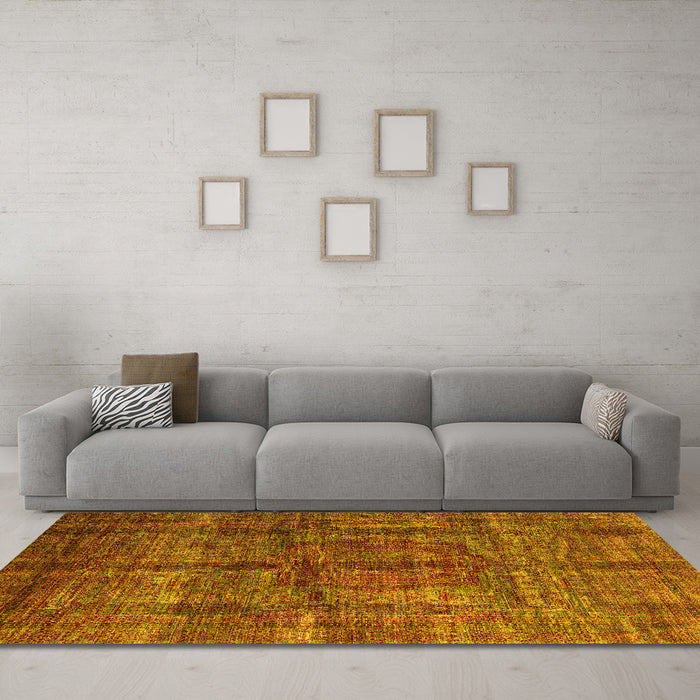 Machine Washable Oriental Yellow Modern Rug in a Living Room, wshabs4141yw