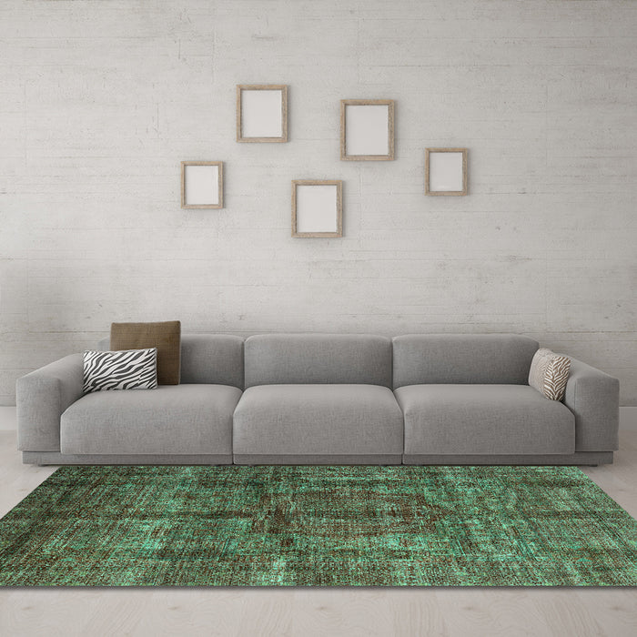 Machine Washable Oriental Turquoise Modern Area Rugs in a Living Room,, wshabs4141turq