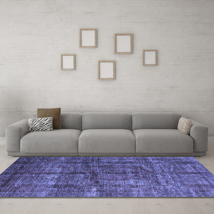 Machine Washable Oriental Blue Modern Rug in a Living Room, wshabs4141blu