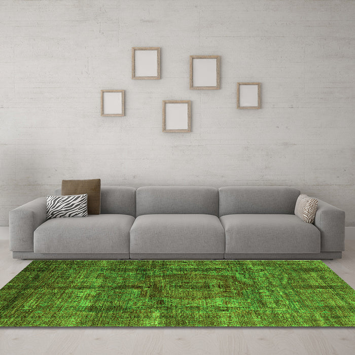 Machine Washable Oriental Green Modern Area Rugs in a Living Room,, wshabs4141grn