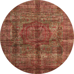 Round Machine Washable Abstract Tomato Red Rug, wshabs4141