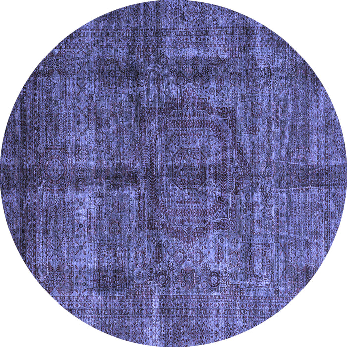 Round Machine Washable Oriental Blue Modern Rug, wshabs4141blu