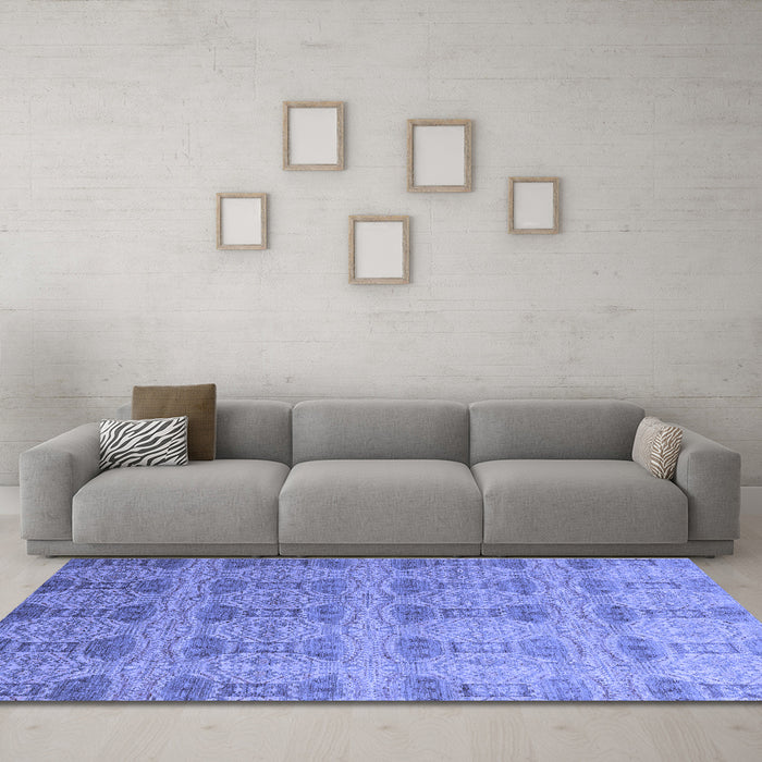 Machine Washable Oriental Blue Modern Rug in a Living Room, wshabs4142blu