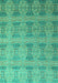 Machine Washable Oriental Turquoise Modern Area Rugs, wshabs4142turq