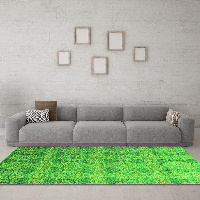 Machine Washable Oriental Green Modern Area Rugs in a Living Room,, wshabs4142grn