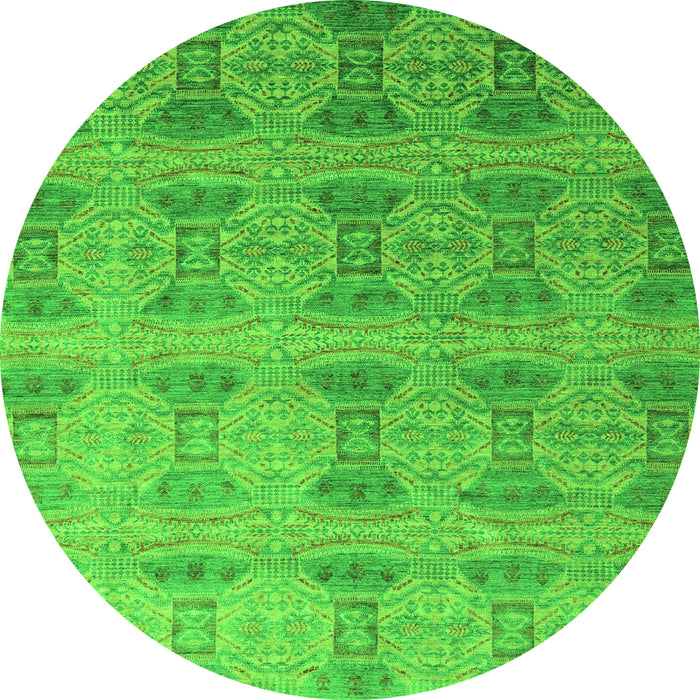 Round Machine Washable Oriental Green Modern Area Rugs, wshabs4142grn