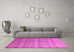 Machine Washable Oriental Pink Modern Rug in a Living Room, wshabs4142pnk
